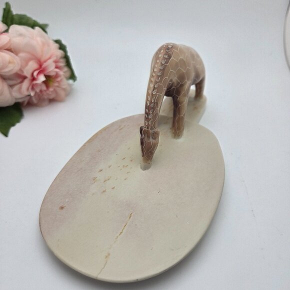 VTG Carved Giraffe Drinking Soap Stone Kenya Africa Hand Soap Dish Trinket Dish - Picture 2 of 9